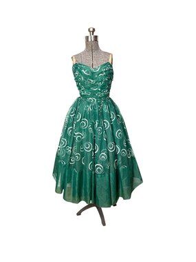 1950s strapless party dress with ruched bodice and full skirt Size S/M